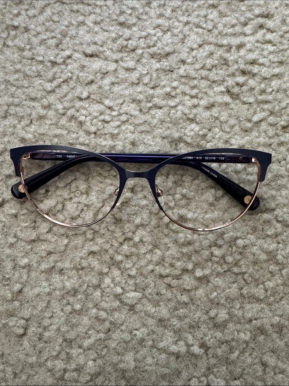 Nine West NW1084 Cat-Eye Eyeglass Frames – Navy & Rose Gold – 52-16-135